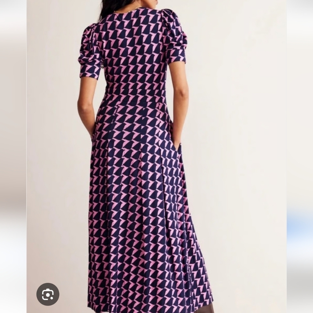 Boden Kristen Pleated Jersey Dress Size 10P Strawberry Sherbert Birdie Office - Picture 2 of 15